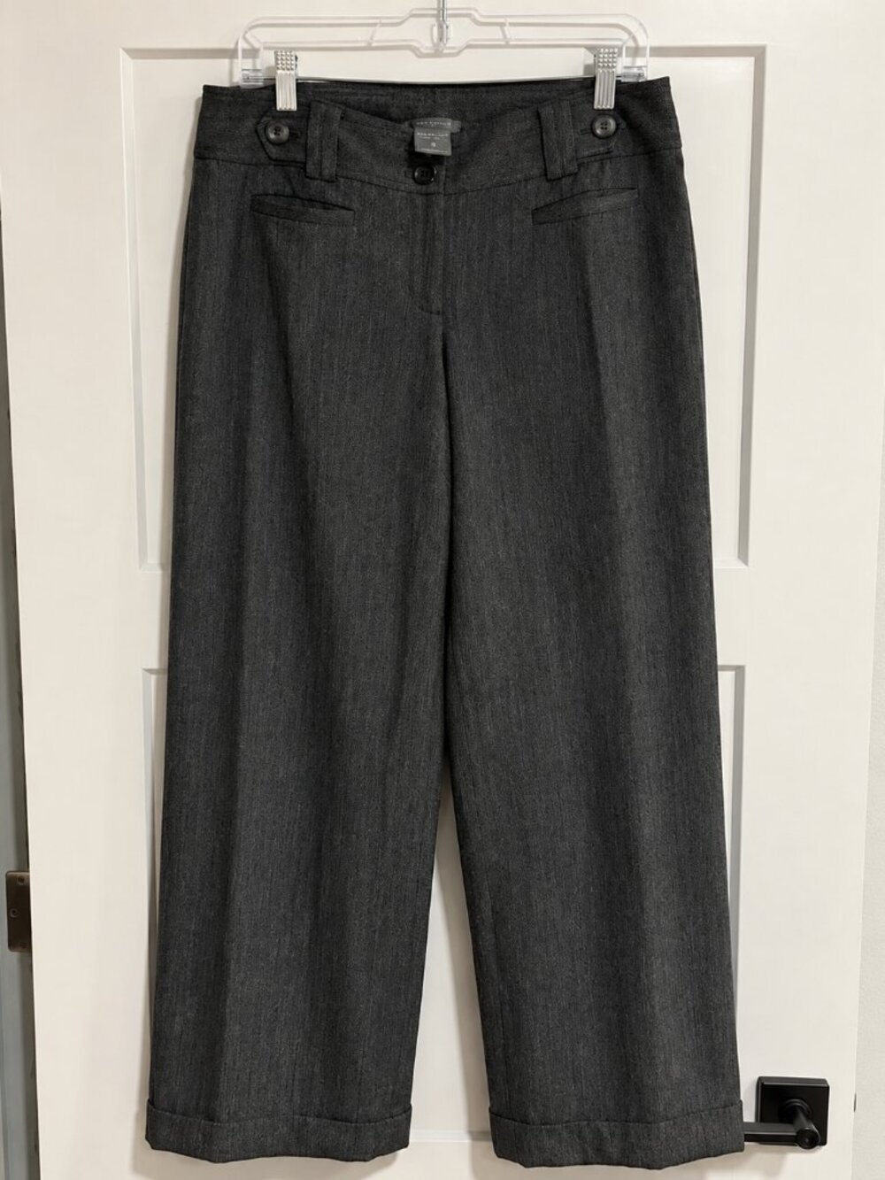 Ann Taylor Signature Fit Charcoal Gray Wide Leg Cuffed Trousers Pants Sz 8
